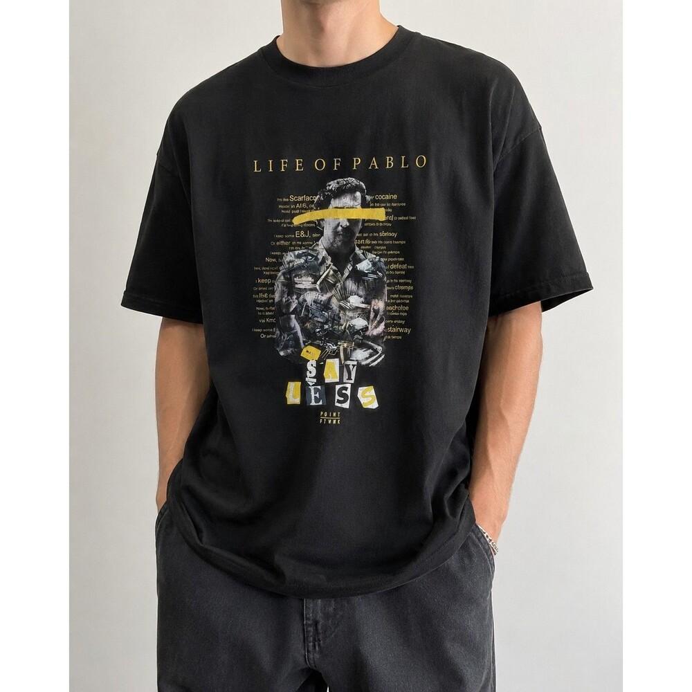 Point Blank Life Of Pablo Say Less Graphic Shirt Black Men's XL Oversized 23x32